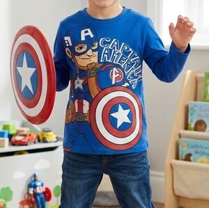 NWOT Marvel Captain America Long Sleeve Graphic Shirt SZ 6 100% Cotton